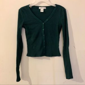 NEW Pretty Forest Green LongSleeve Button Down Top